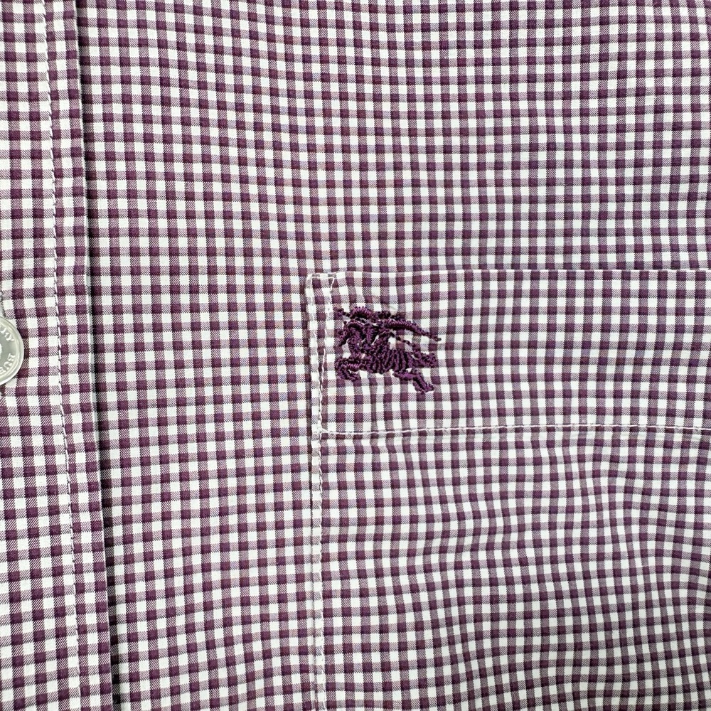 Burberry Brit Button Down Shirt Mens XL Burgundy Gingham Embroidered Logo Pocket - Picture 5 of 16